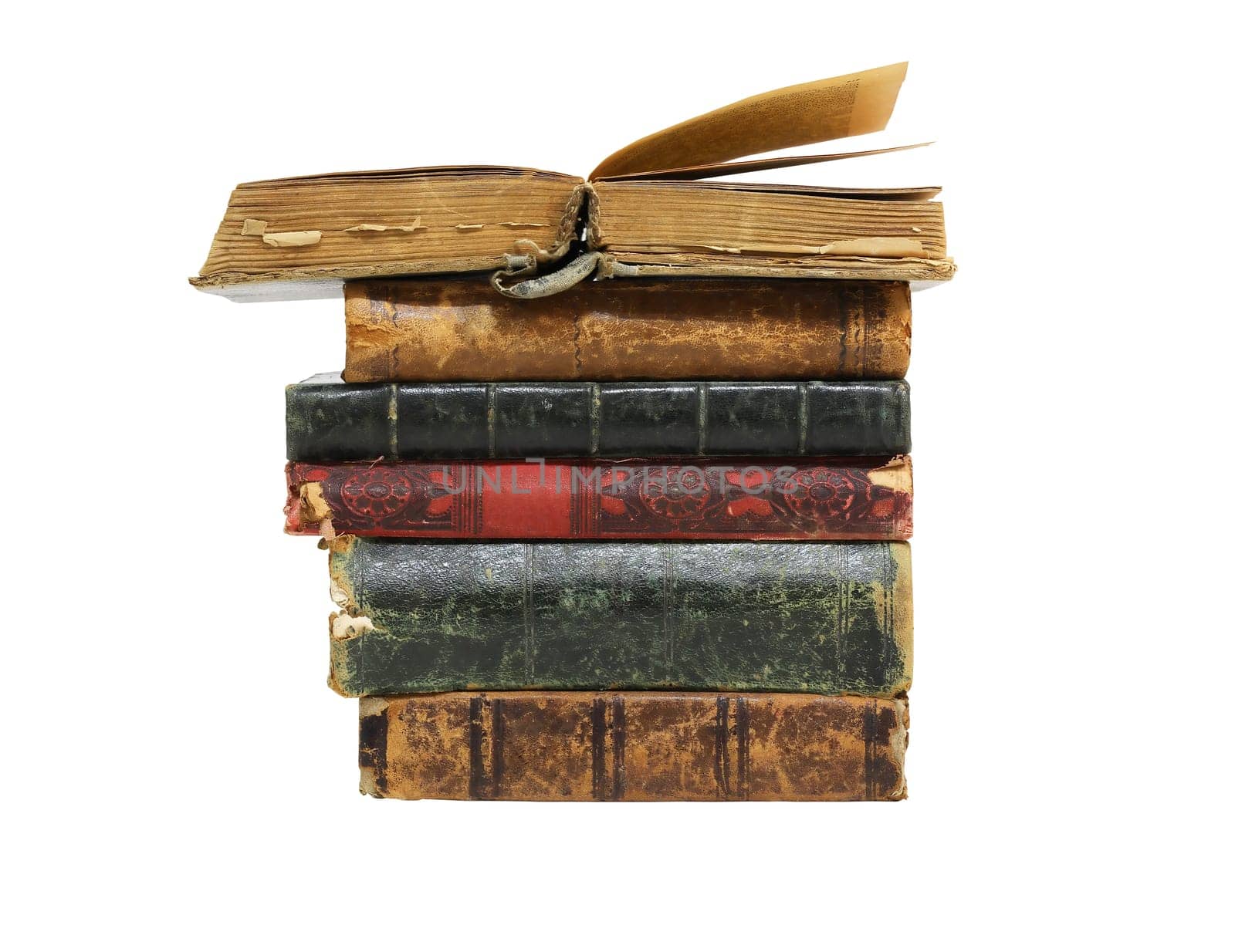 Set of various old books on white background isolated with clipping path