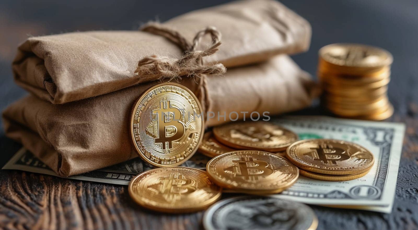 Bitcoin, close-up of a cryptocurrency coin by Nadtochiy