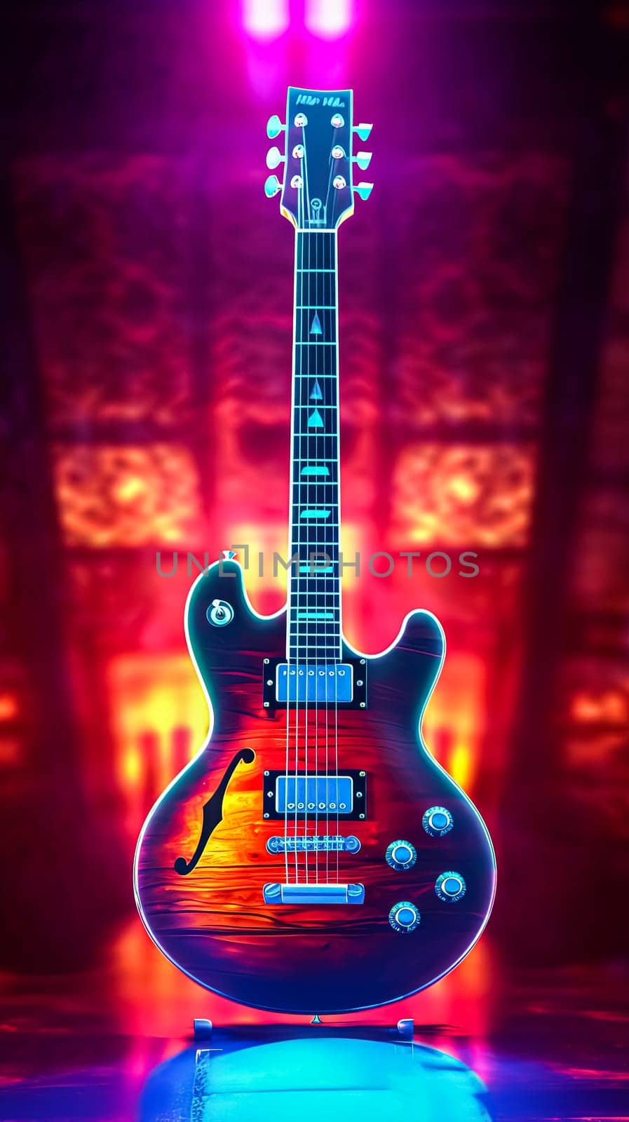 A neon guitar with a purple and blue color scheme. by Alla_Morozova93