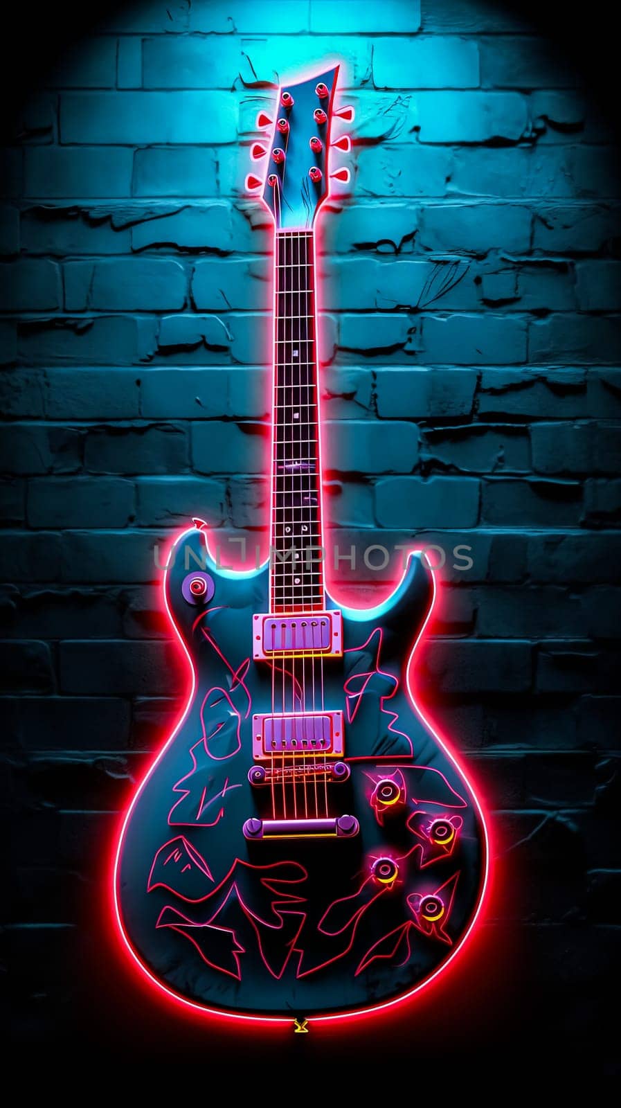 A colorful guitar is shown in a photo with smoke in the background. by Alla_Morozova93
