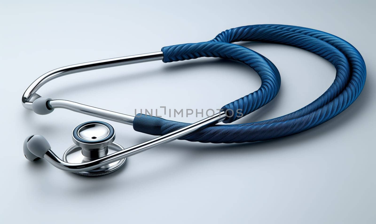 A body jewelry made of electric blue wire is laying on a white surface. This fashion accessory resembles a circle and is crafted from natural materials