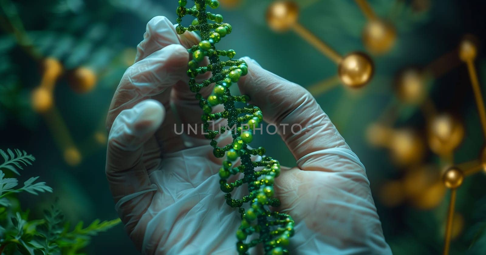 A person adorned with gloves is gently cradling a terrestrial plant in their hand, showcasing the natural beauty of grass and trees