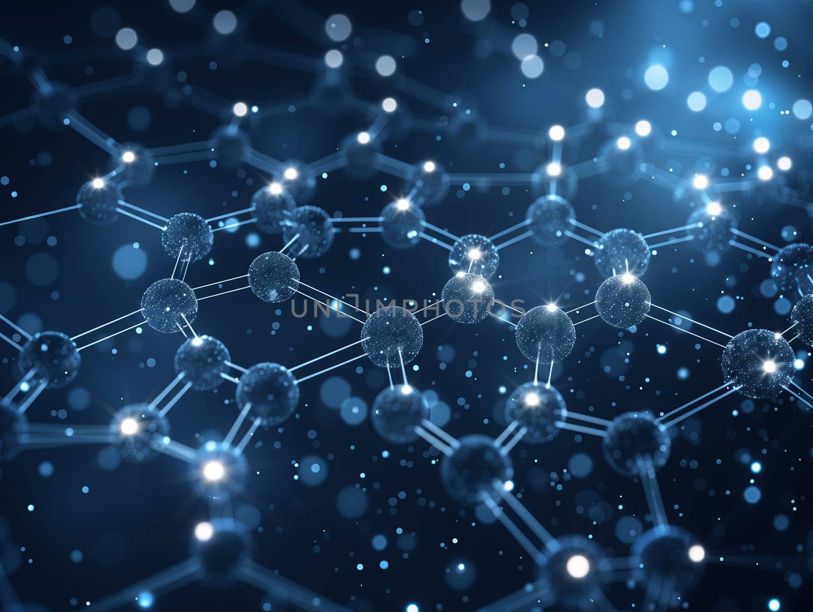 An electric blue computergenerated image of a molecular structure floating on a dark blue background. The pattern resembles a watery fluid in space, combining science and art