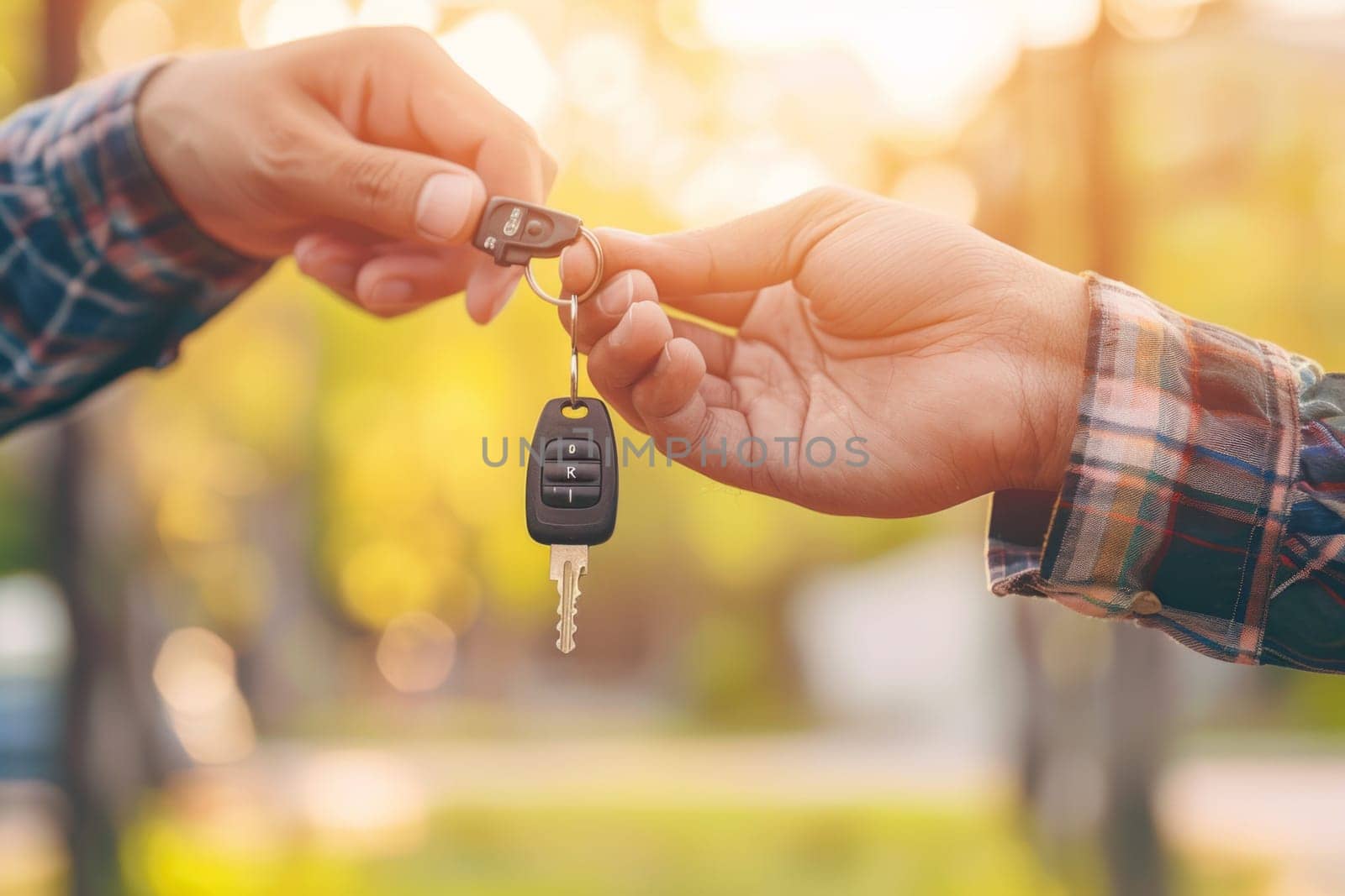 Close up of a man hand giving car keys to a new owner by papatonic