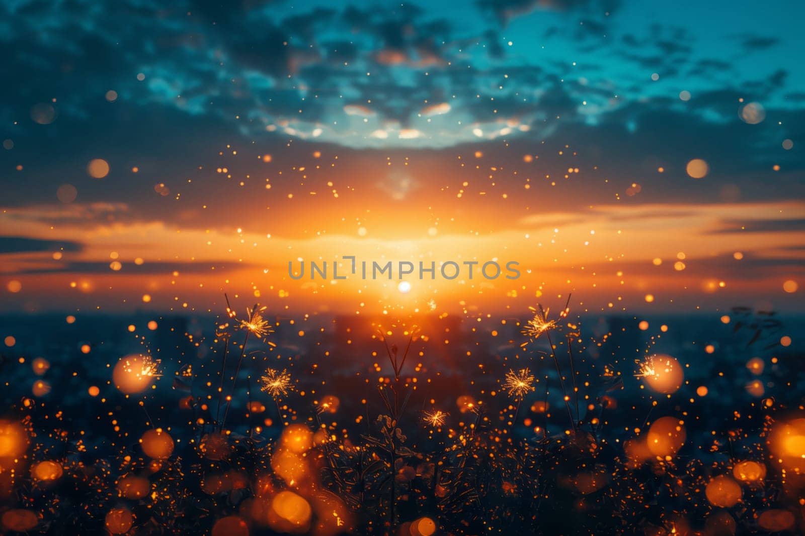 The sky was filled with a multitude of lights during sunset, creating a stunning afterglow in the atmosphere. The natural landscape transformed into a magical world as dusk settled in