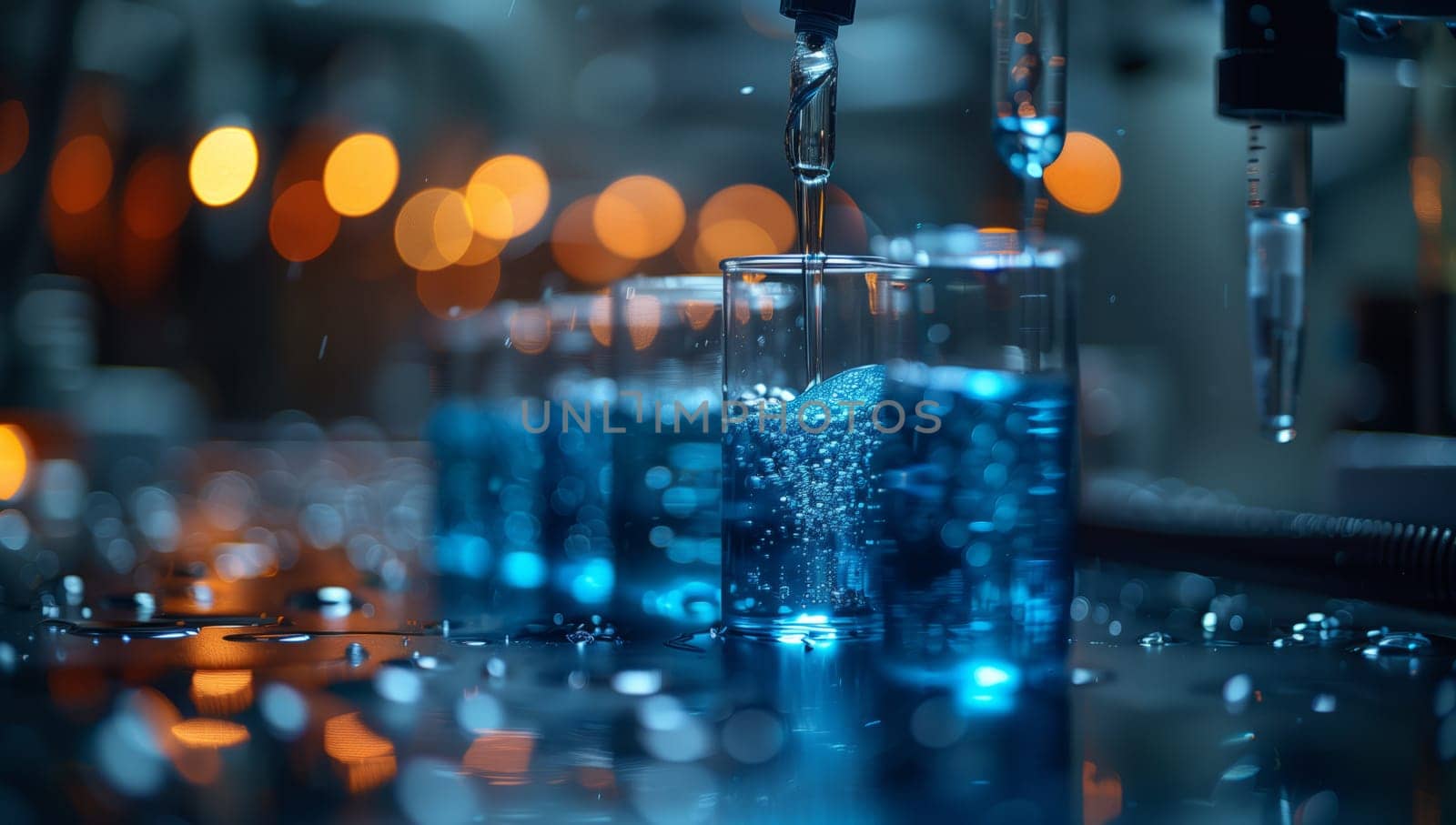 Closeup of pipette with electric blue liquid in lab by richwolf