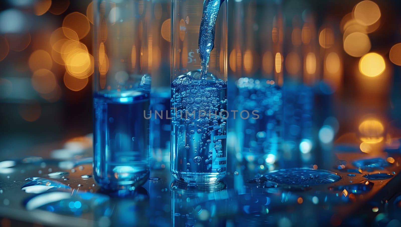 Liquid being poured into glass on table from glass bottle by richwolf