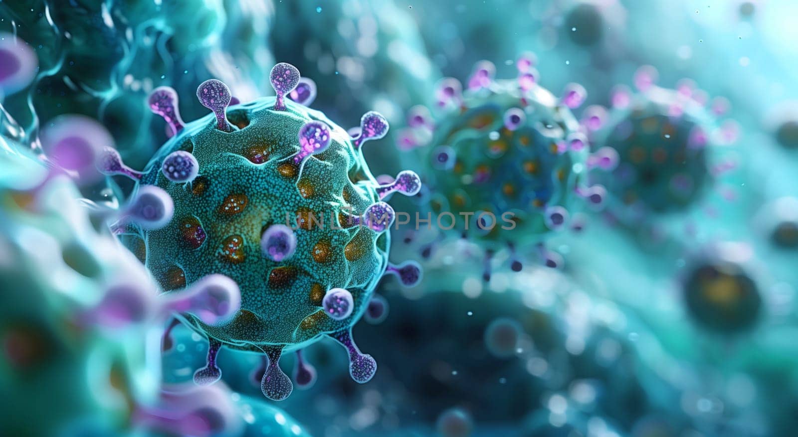 An artistic electric blue image of a virus in a plant cell by richwolf