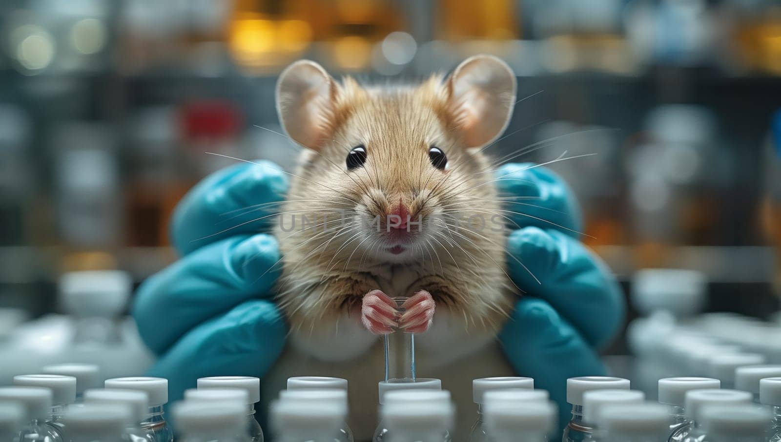 Person holds rodent with whiskers and fur in laboratory by richwolf