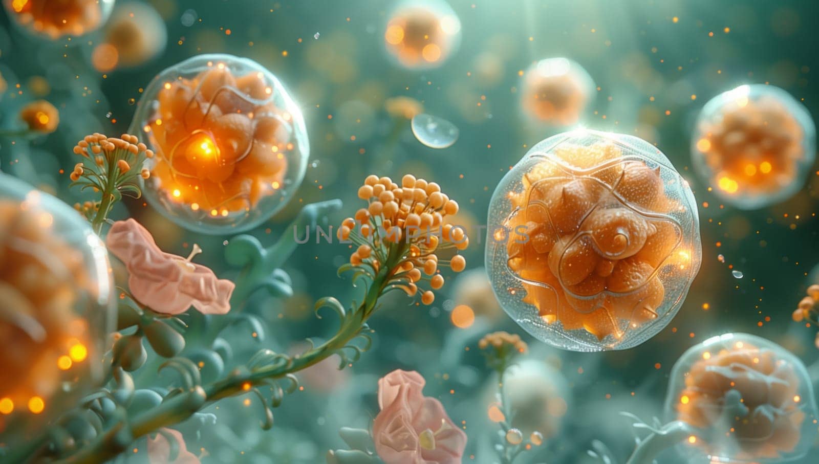 a computer generated image of a group of cells floating in the water by richwolf