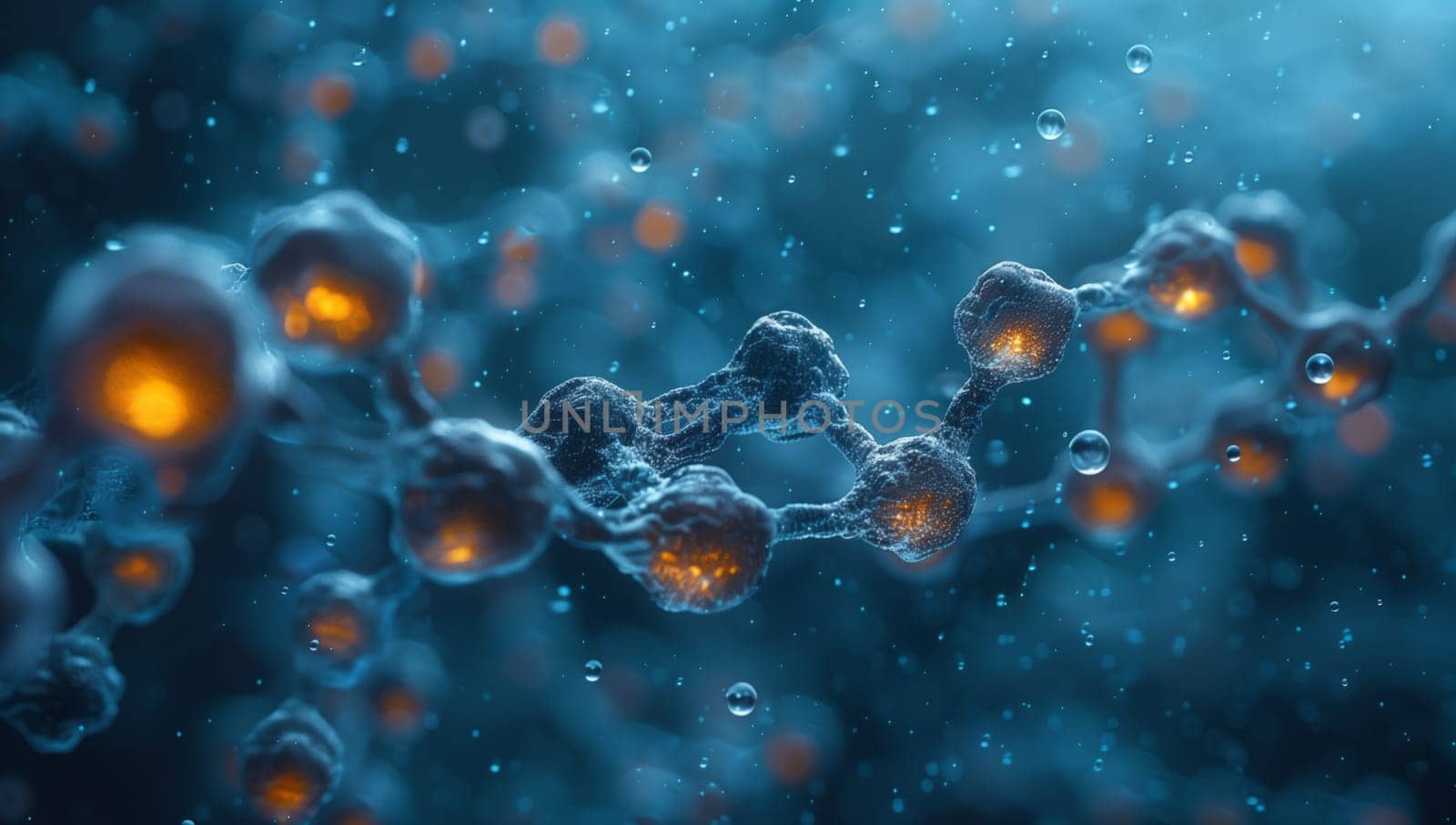 Computergenerated molecule art in electric blue, floating in liquid water by richwolf