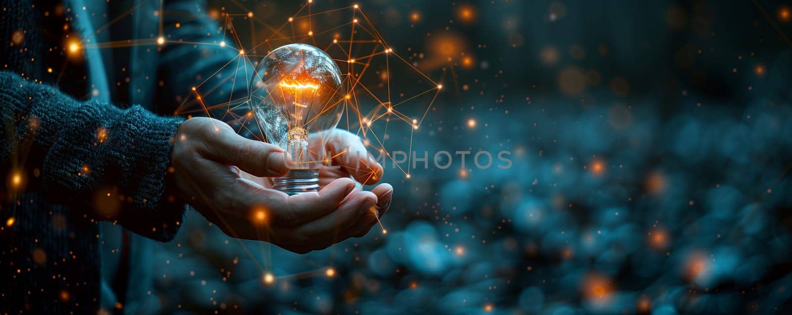 In an underwater event, a person holds an electric blue light bulb surrounded by grass. The scene resembles an astronomical object, creating a fun and mesmerizing animation through the glass