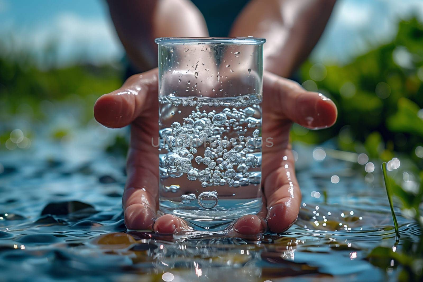 The person is holding a glass of fluid in their hand, ready to take a drink. Their fingers gently grip the drinkware, a simple gesture at a social event