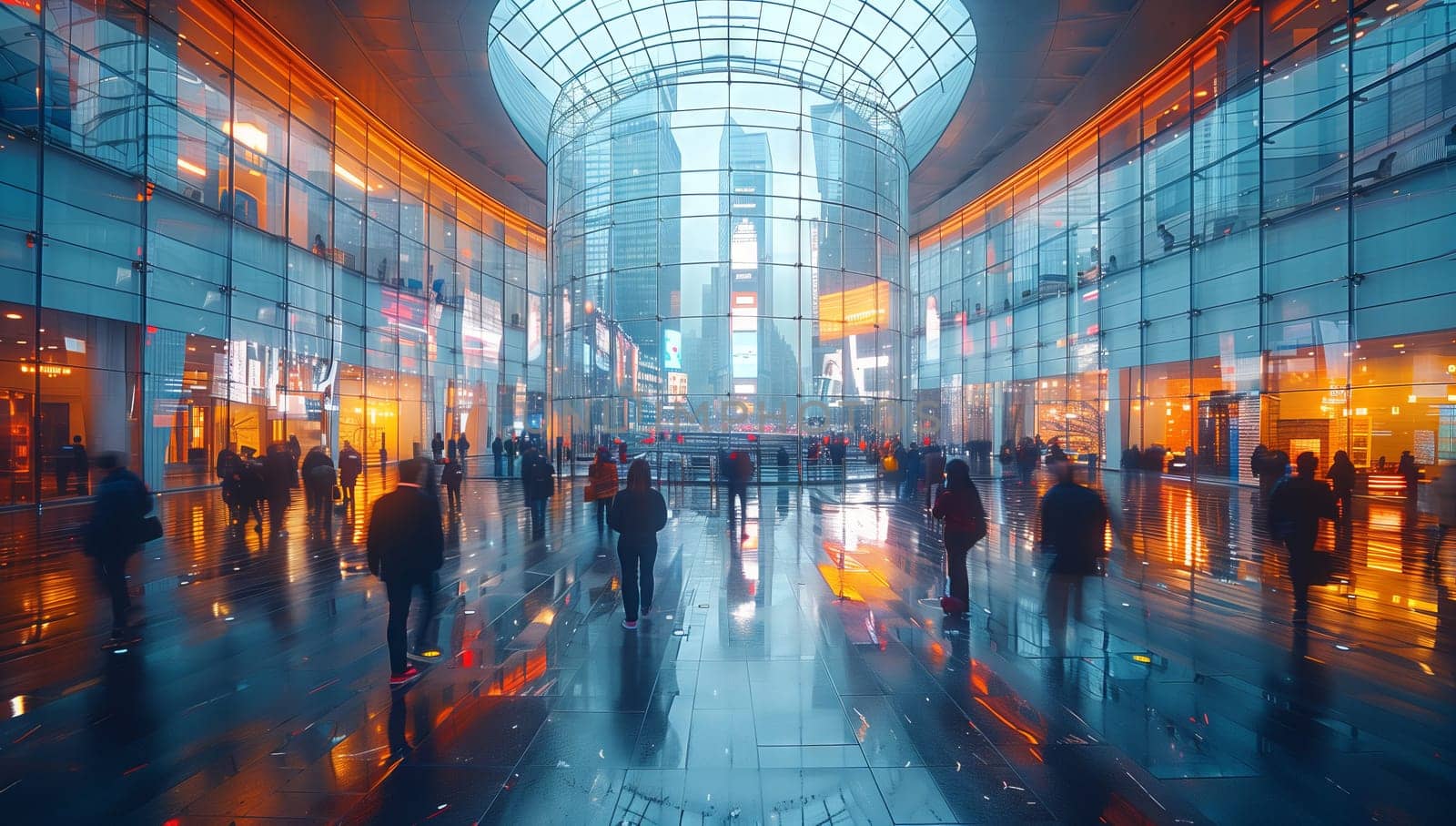 A group is exploring a vast building filled with art and technology. The symmetrical facade showcases the citys worldclass leisure facilities