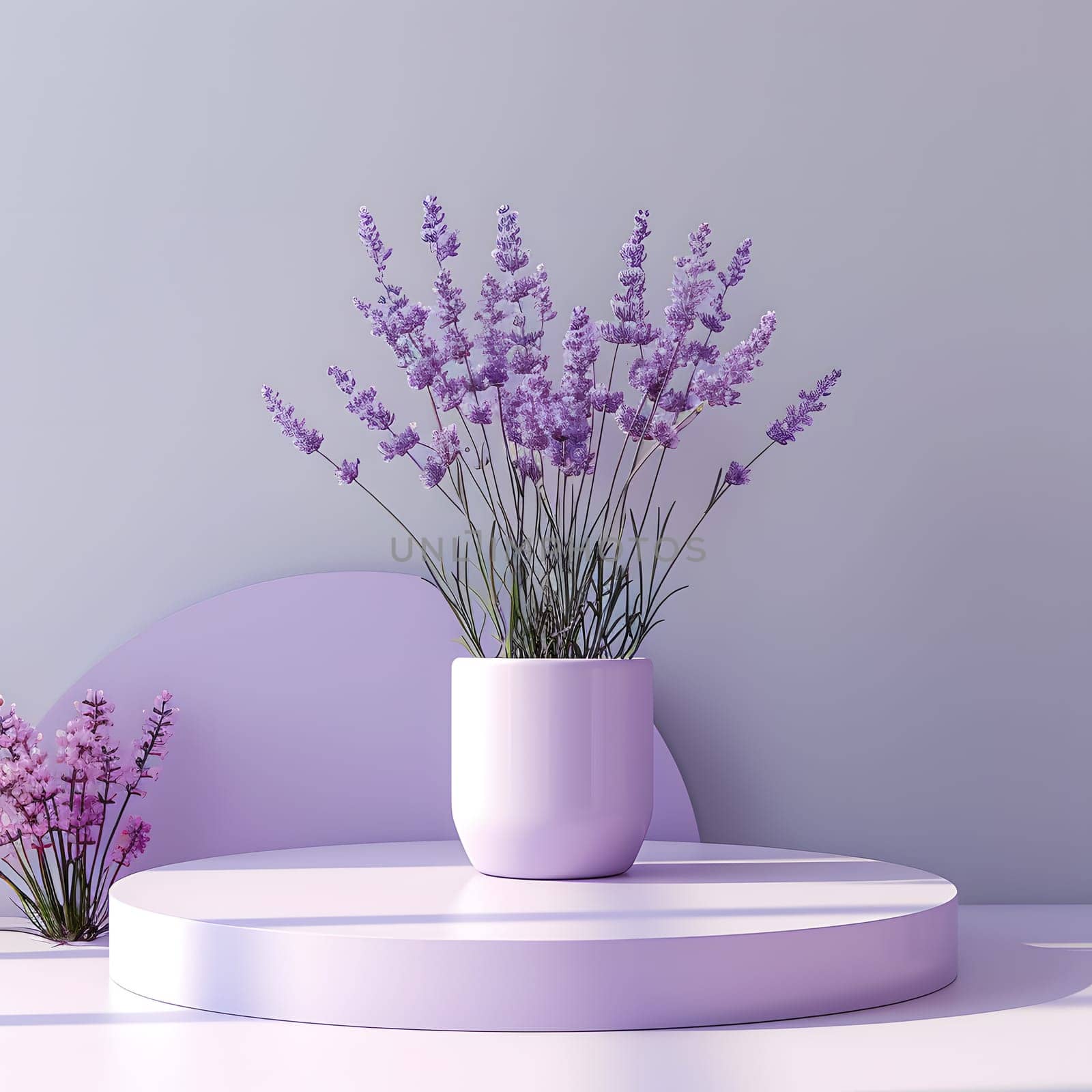 A beautiful arrangement of purple flowers sits in a vase on the table, adding a touch of color and nature to the rooms decor