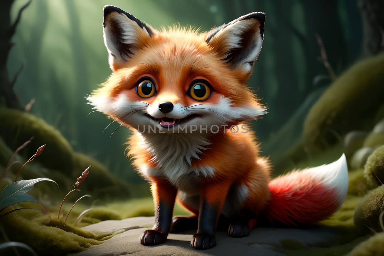 cute fox in habitat. AI generated image.