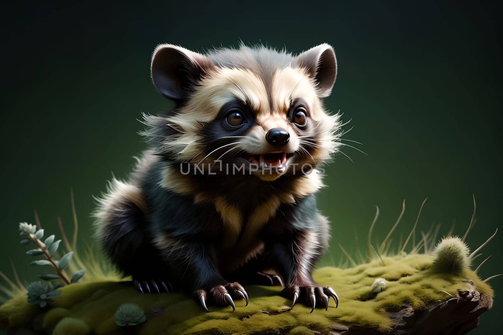 Cute wolverine in the habitat. AI generated image.