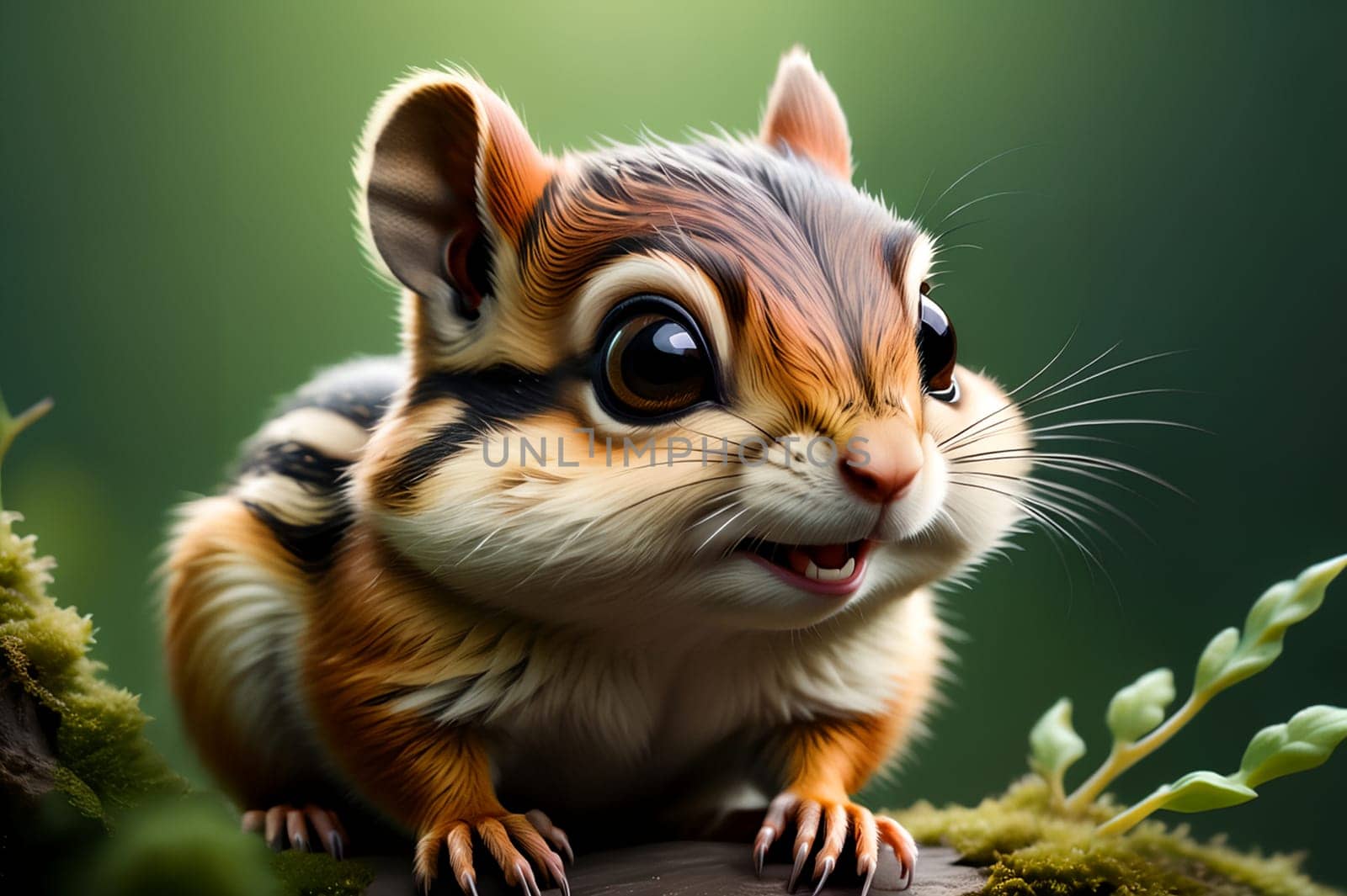 Cute chipmunk in the habitat. AI generated image.