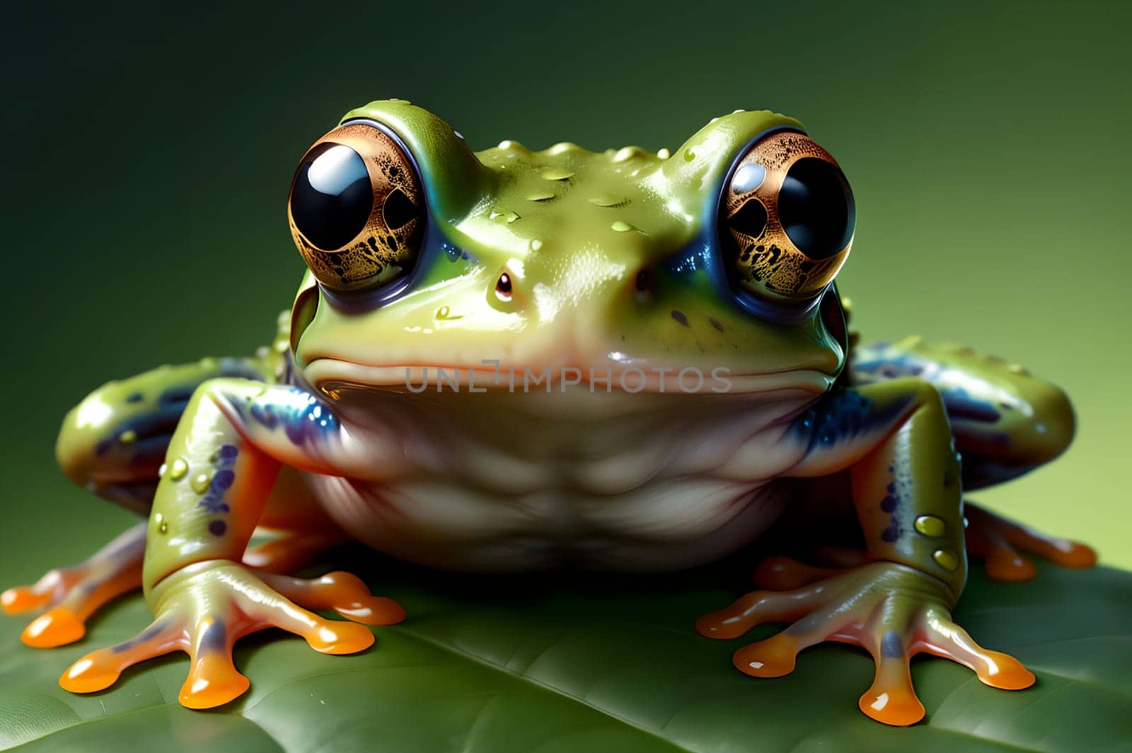 Cute green frog in the habitat. AI generated image.