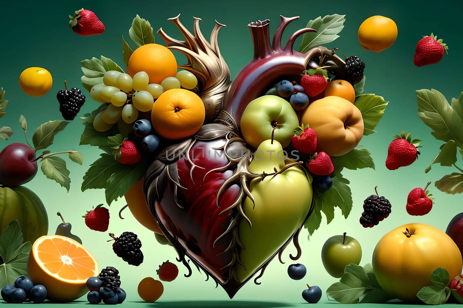 many different mix of fruits in the shape of a heart. by Rawlik