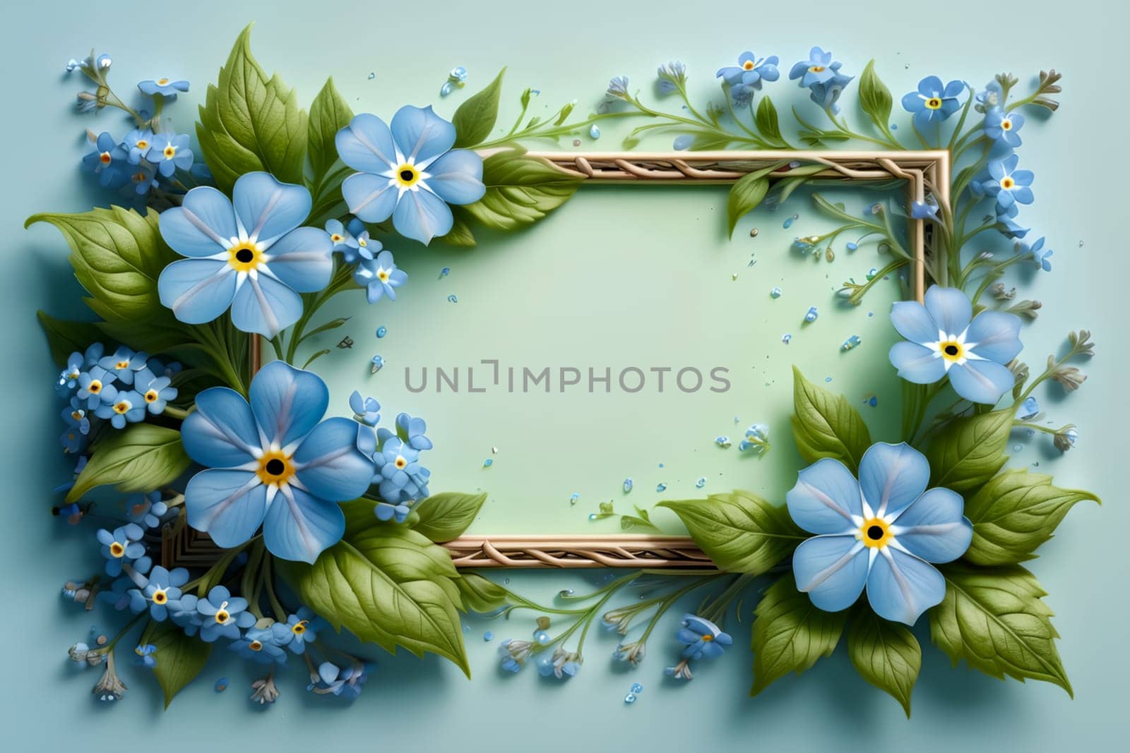 Bouquet of colorful bright flowers forget-me-not , isolated on a blue background.