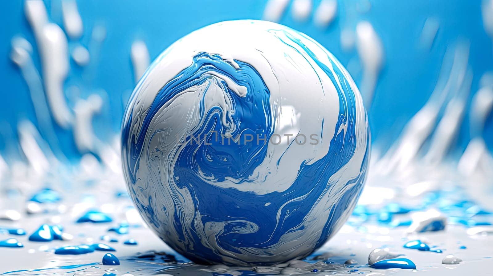 A large white ball is floating in a blue ocean. The water is choppy and the ball is surrounded by waves. The scene is serene and peaceful, with the ball appearing to be a symbol of hope