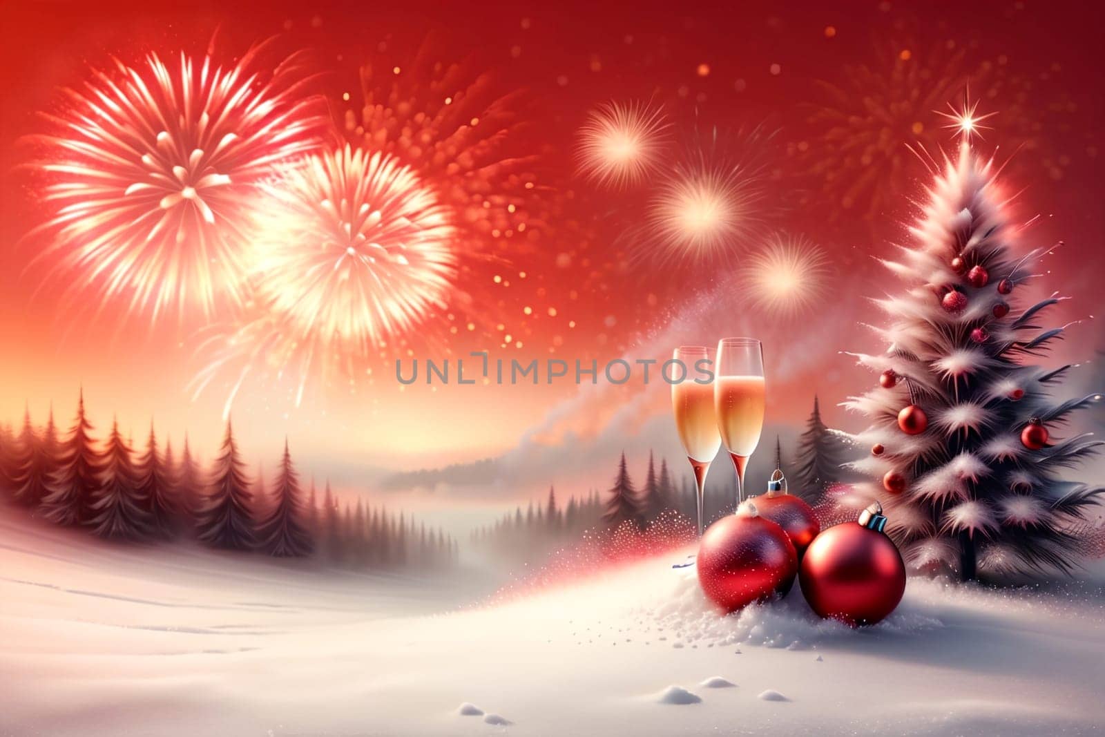 New Year greeting card with New Year balls .