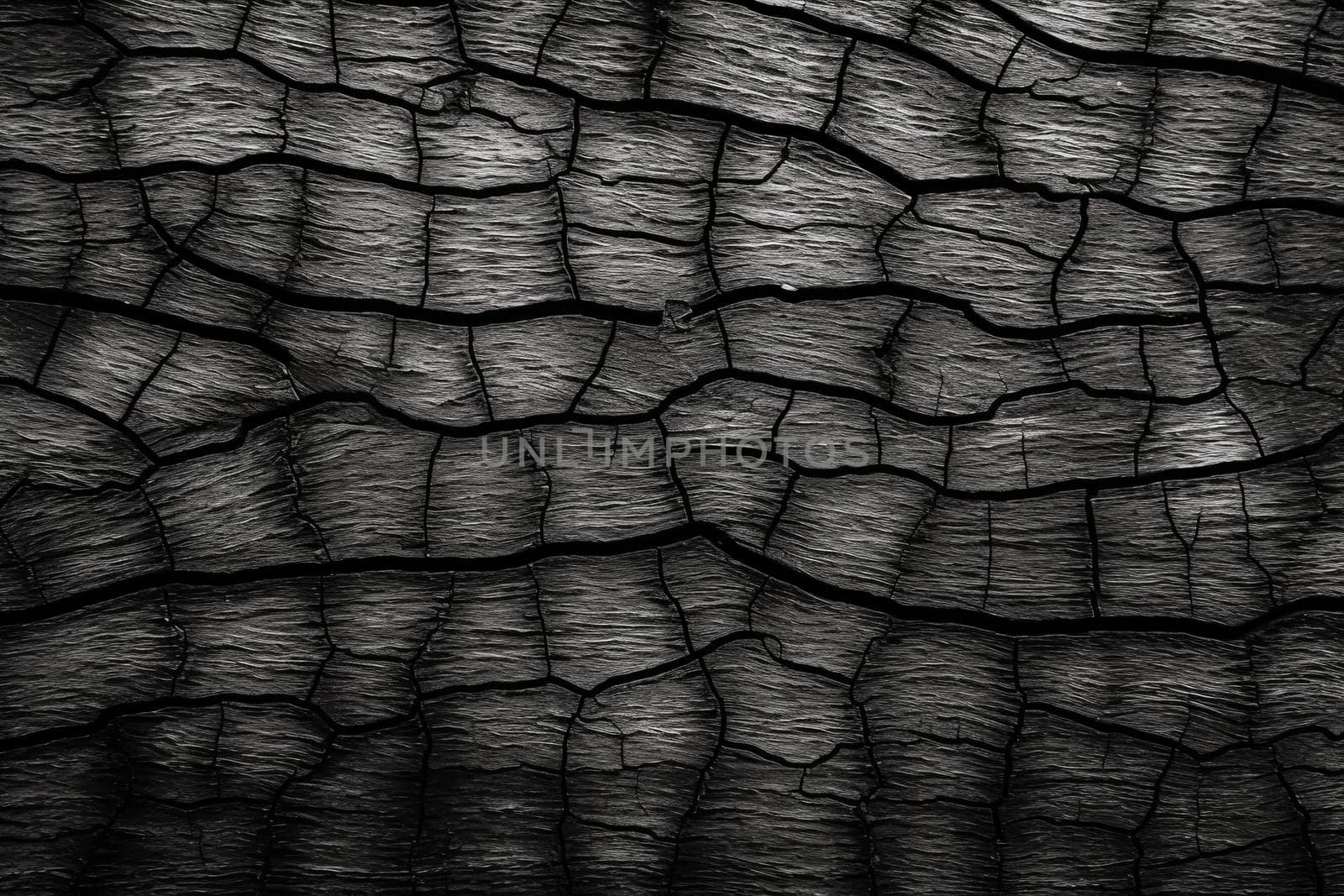 The image is a close up of a piece of wood with a black and grey color scheme. The wood appears to be charred and has a rough texture. Scene is somber and melancholic