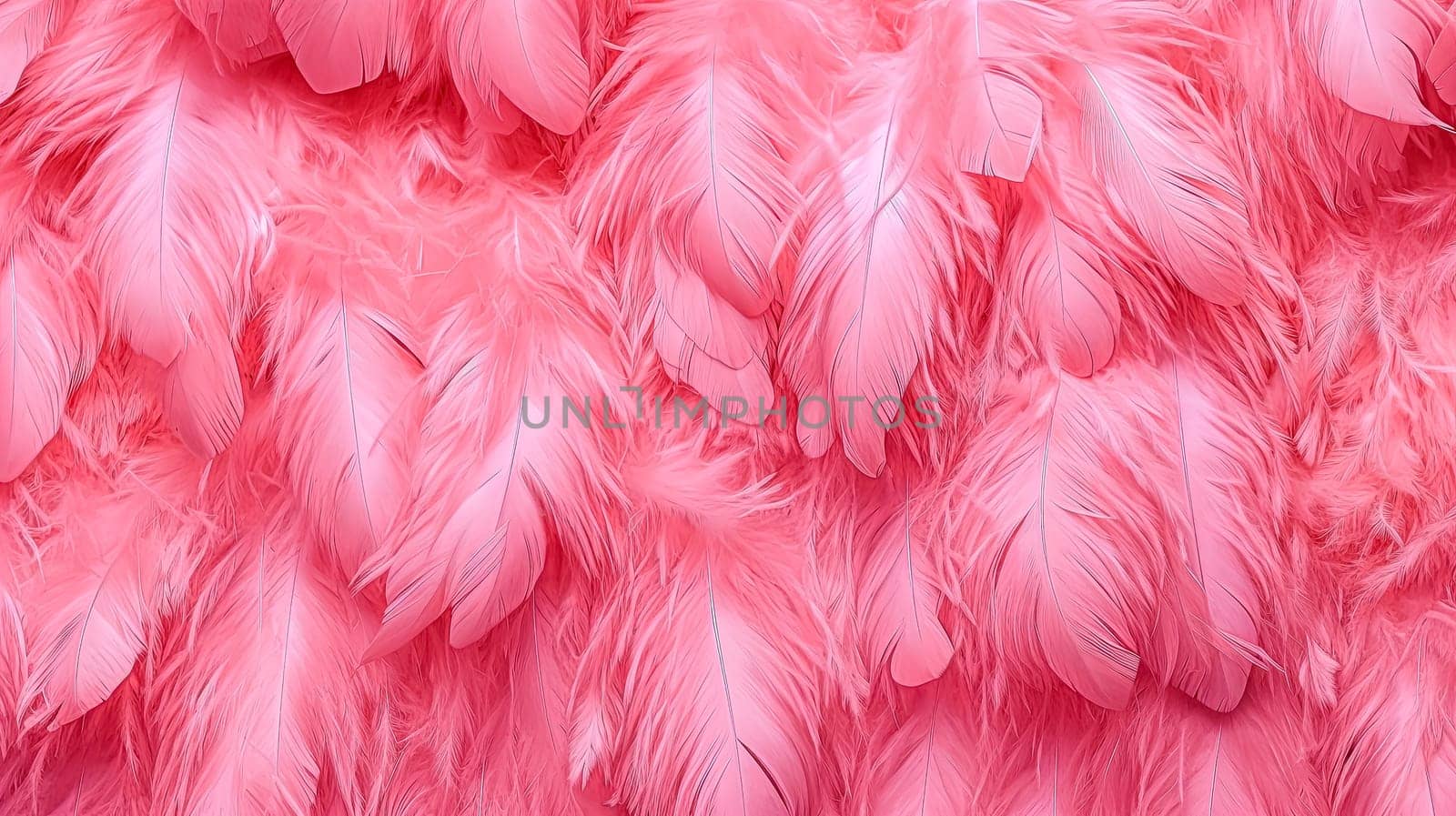 A close up of pink feathers with a pink background. The feathers are arranged in a way that creates a sense of movement and flow