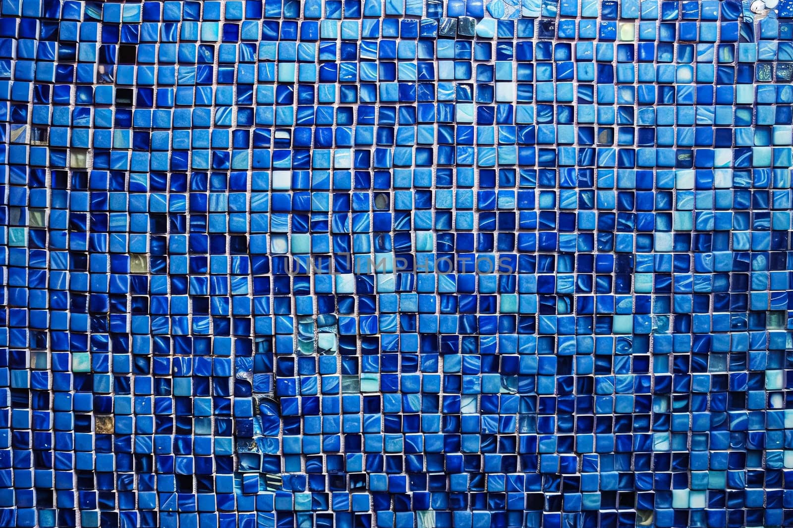 A blue mosaic tile wall with a blue and white swirl pattern. by Alla_Morozova93
