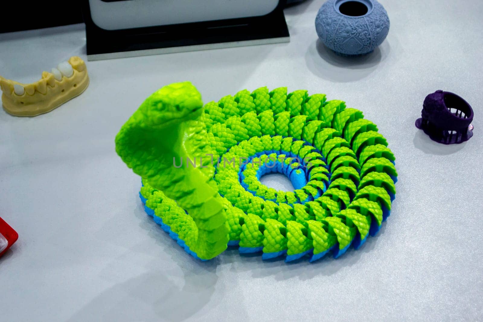Green snake toy model printed 3D printer from melted plastic Snake-shaped object by Mari1408