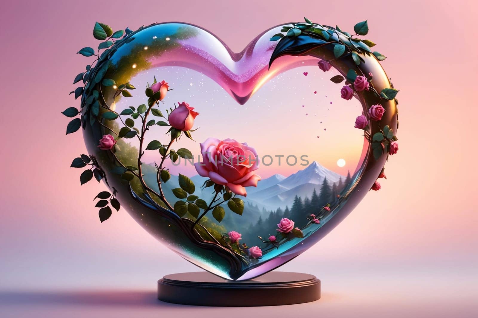 red rose in glass heart, love concept .