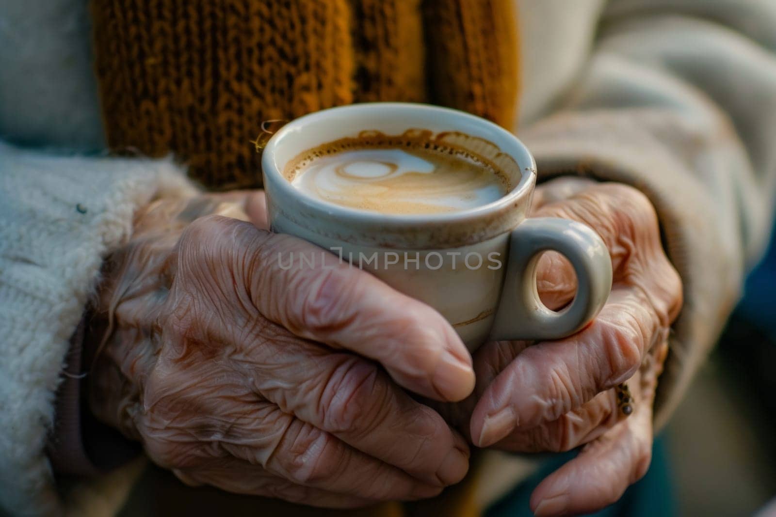 Retiree's Hands Holding Coffee by andreyz