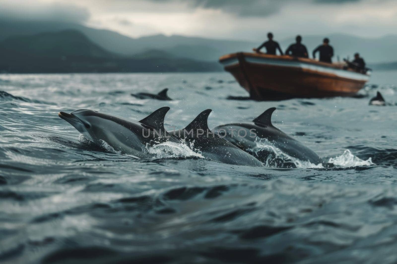 Dolphins Following Boat by andreyz
