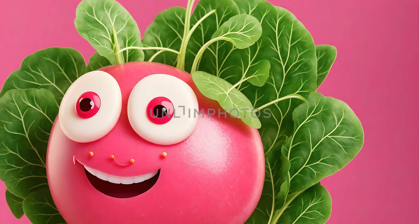 The image is a cartoon vegetable character with a smiling face and green leaves on its head.