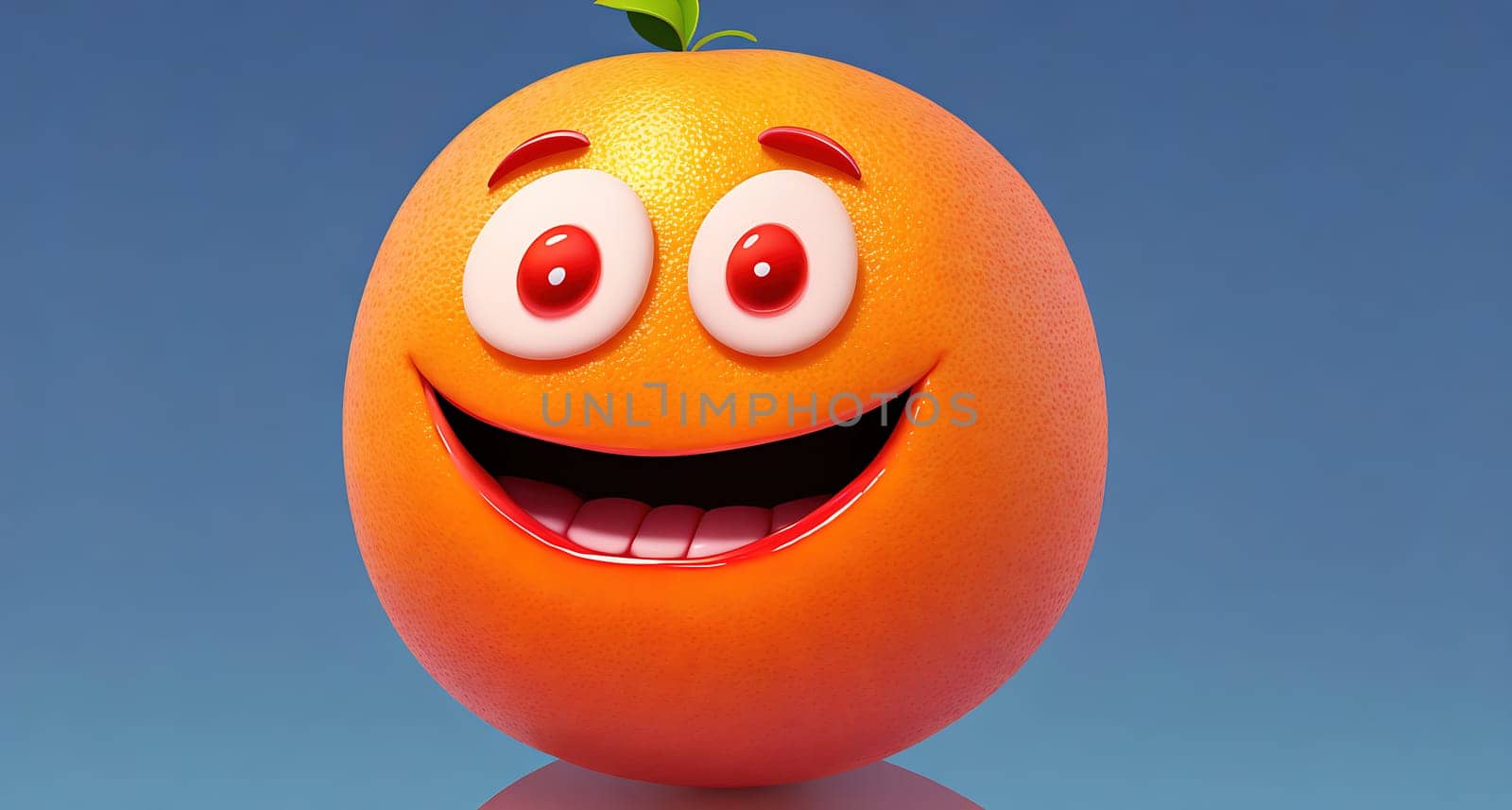 The image is a smiling orange fruit with a big smile on its face.