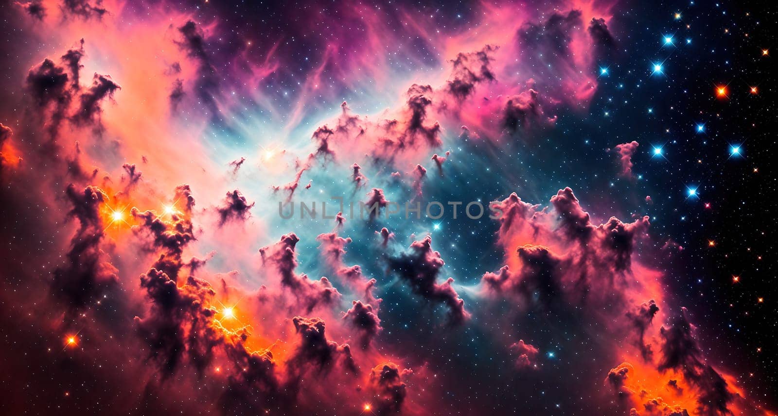 The image is a stunning view of a nebula in space, with swirling clouds of gas and stars shining brightly in the background.