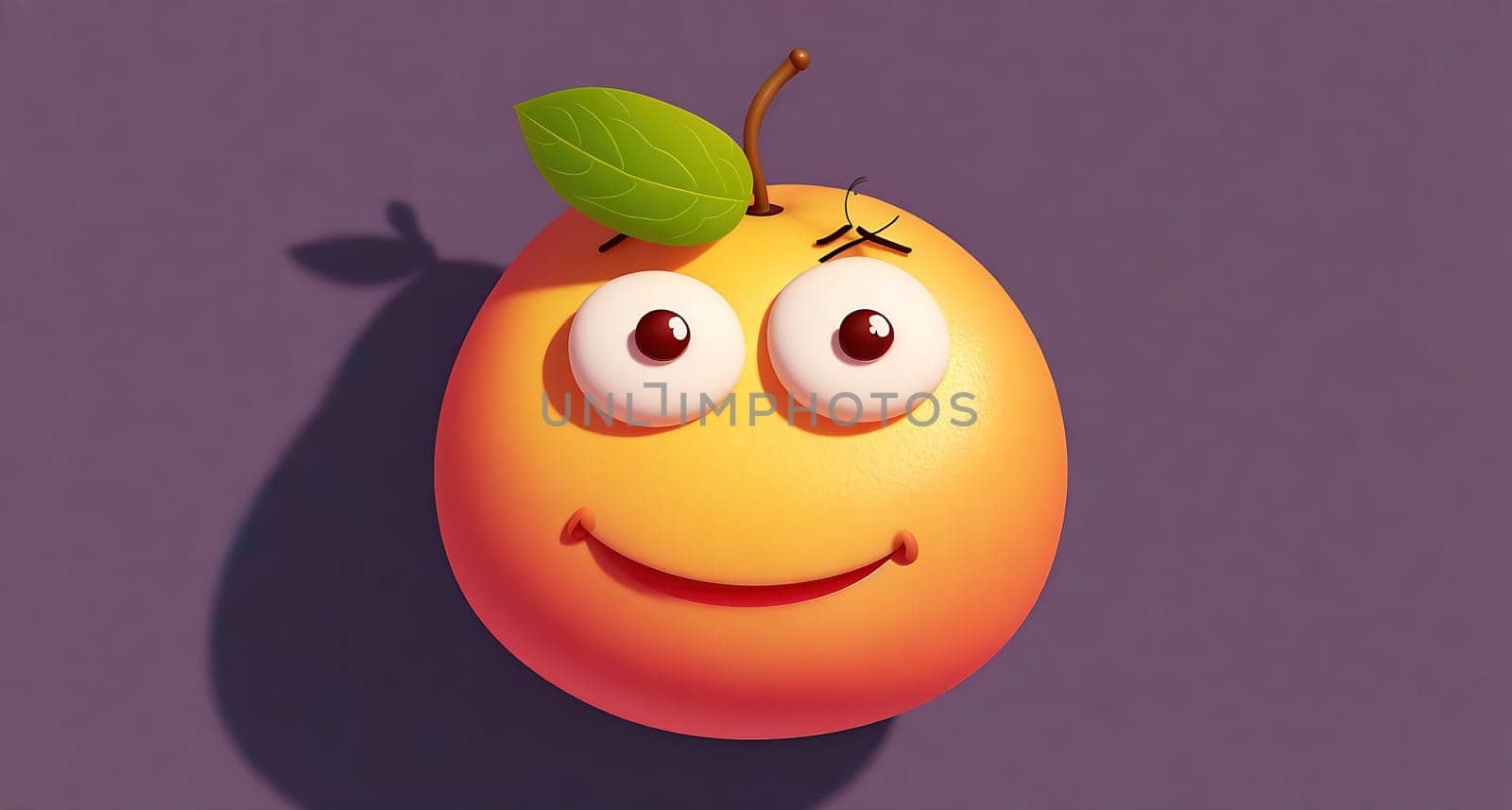 The image is a cartoon of a smiling orange with a leaf on its head.