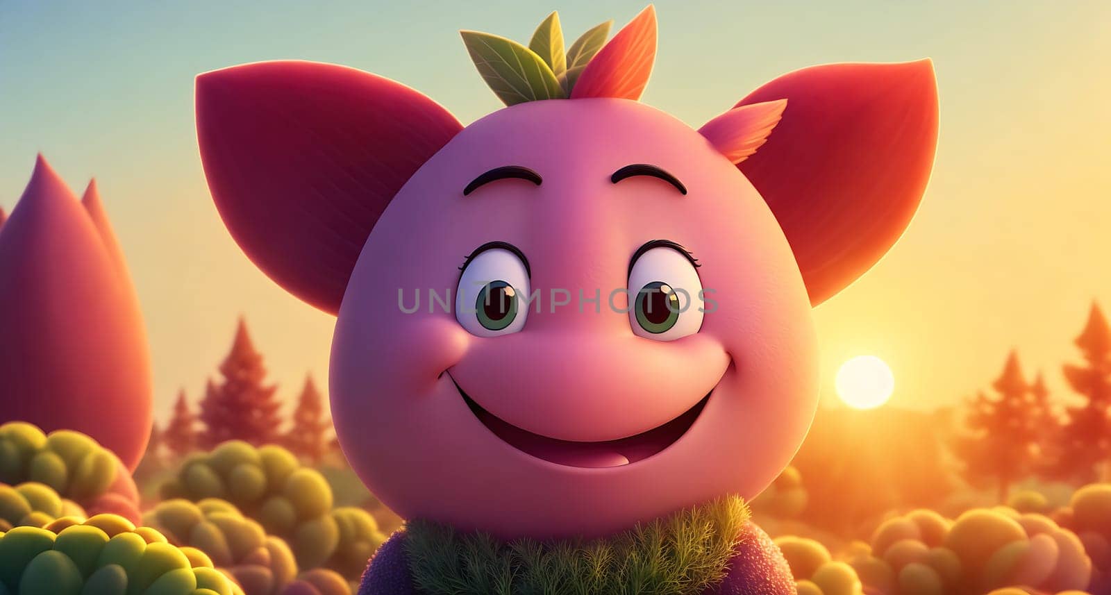 The image is a cartoon character wearing a green t-shirt and standing in a field of tall grass.