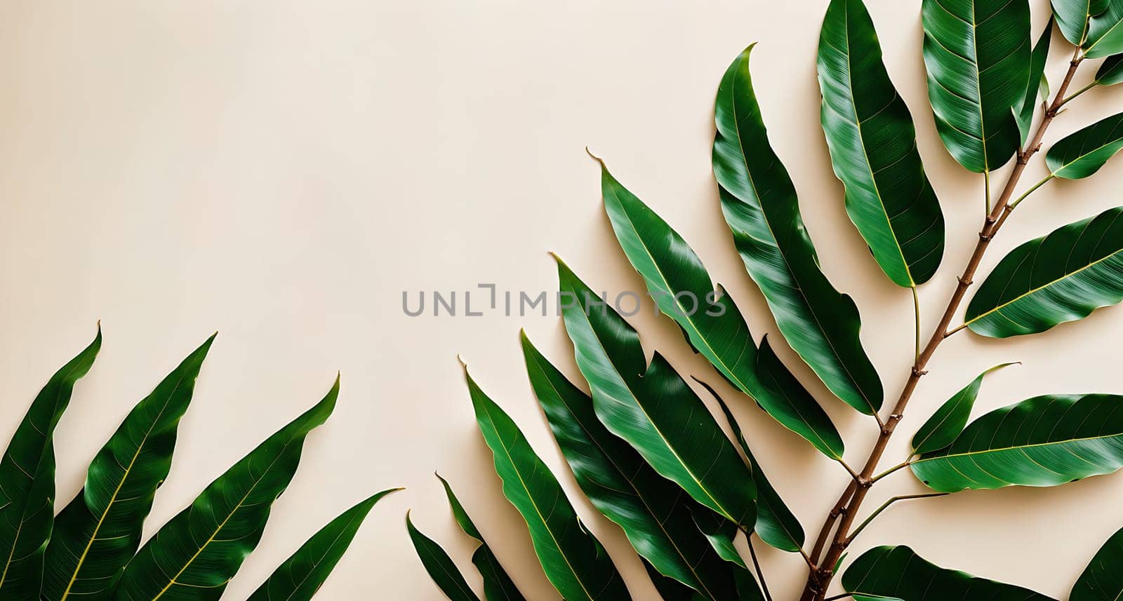 The image shows a green leafy plant with long, slender leaves and a stem.