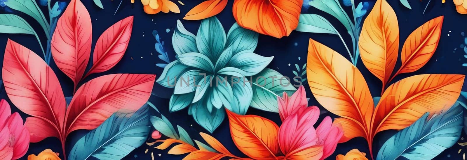 Striking, colorful flower painting with intricate details, vivid hues, beautifully contrasted against dark, black background. For interior design, textiles, clothing, gift wrapping, web design, print. by Angelsmoon