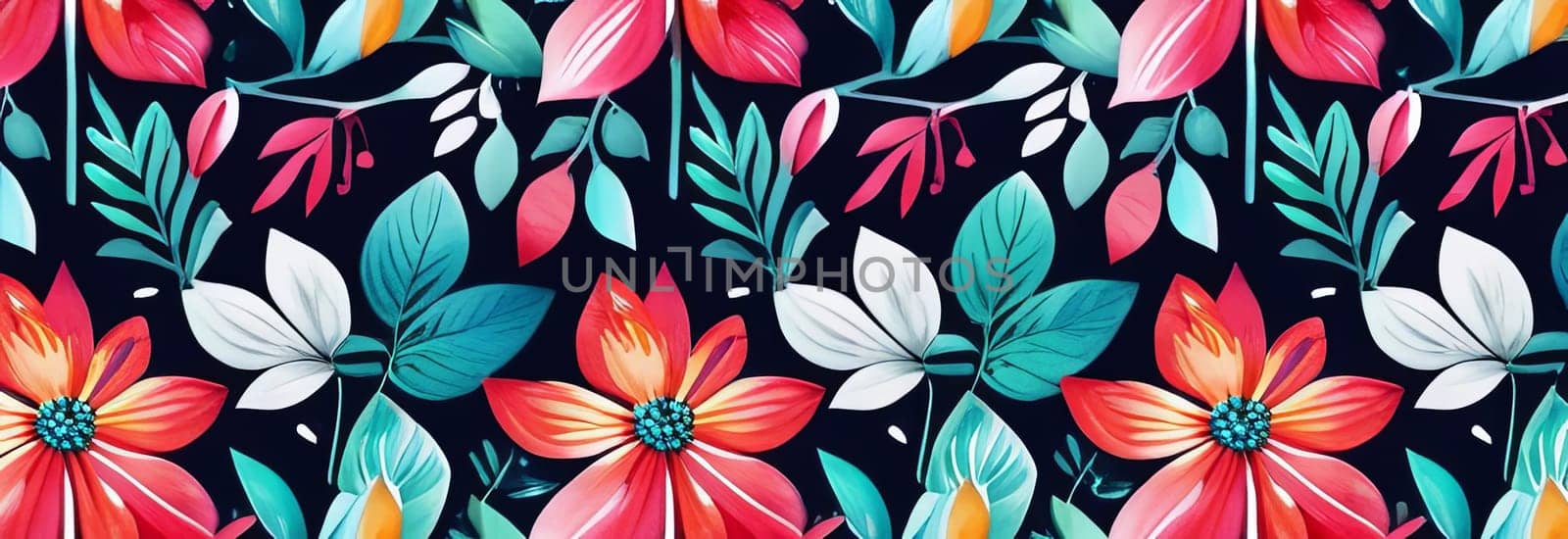 Vibrant colorful flowers set against dark background. For meditation apps, on covers of books about spiritual growth, in designs for yoga studios, spa salons, illustration for articles on inner peace
