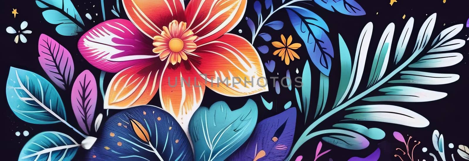 Contrast between bright flowers, dark background gives image special atmosphere, appeal, highlighting its beauty wonder. For home interior, bedroom, living room, childrens room to add bright colors. by Angelsmoon