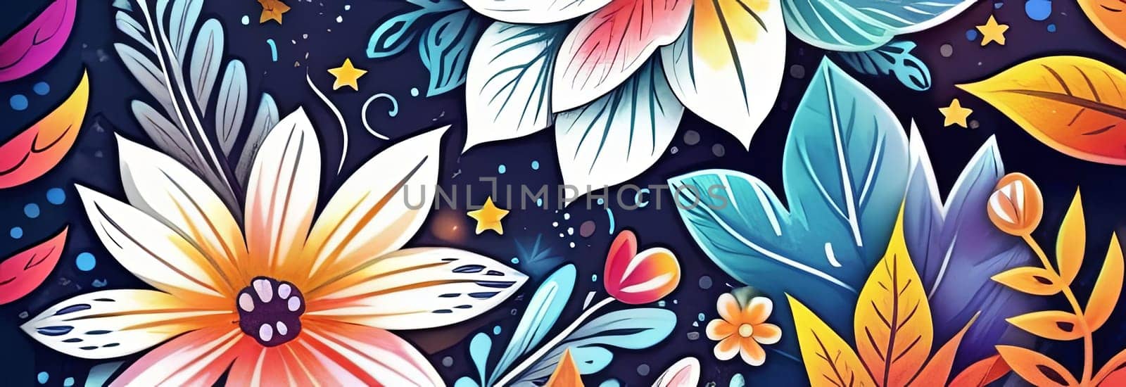 Vibrant colorful flowers set against dark background. For meditation apps, on covers of books about spiritual growth, in designs for yoga studios, spa salons, illustration for articles on inner peace. by Angelsmoon