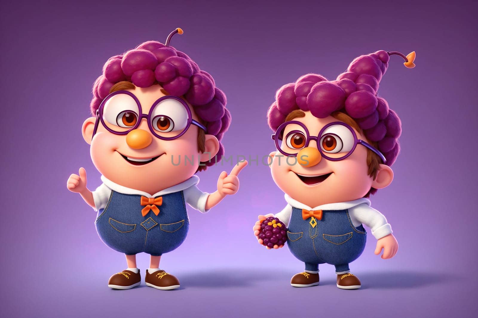 The image shows a cartoon character wearing a pink wig and glasses, standing next to another character wearing a blue wig and glasses.