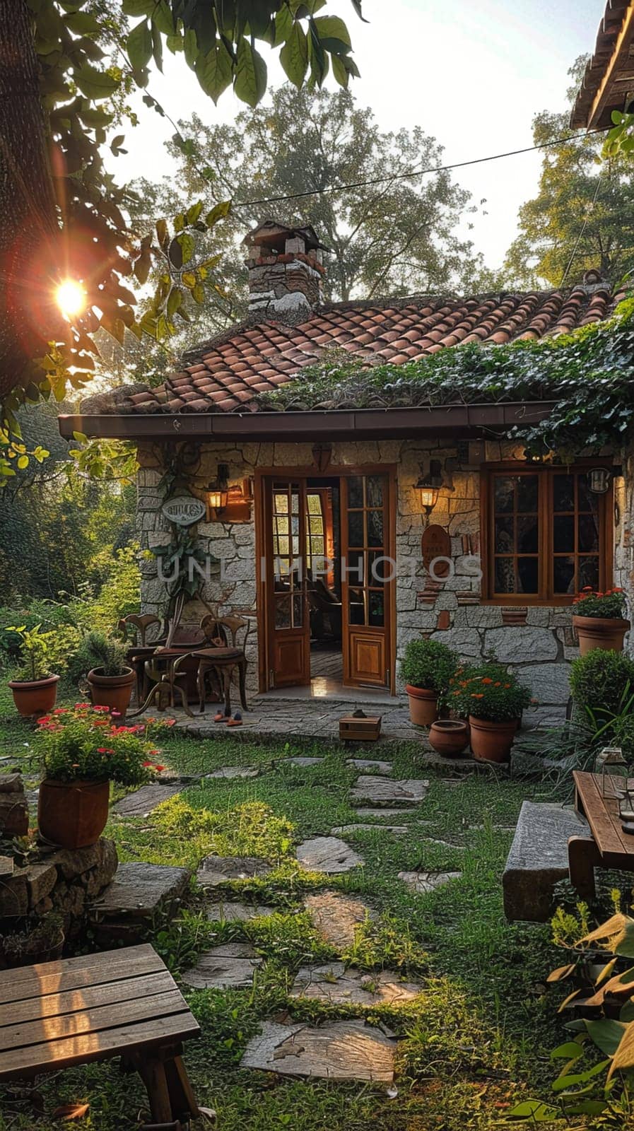 Rustic Bed and Breakfast Awaiting Guests in the Countryside, The blurry charm of the inn suggests hospitality and relaxation.