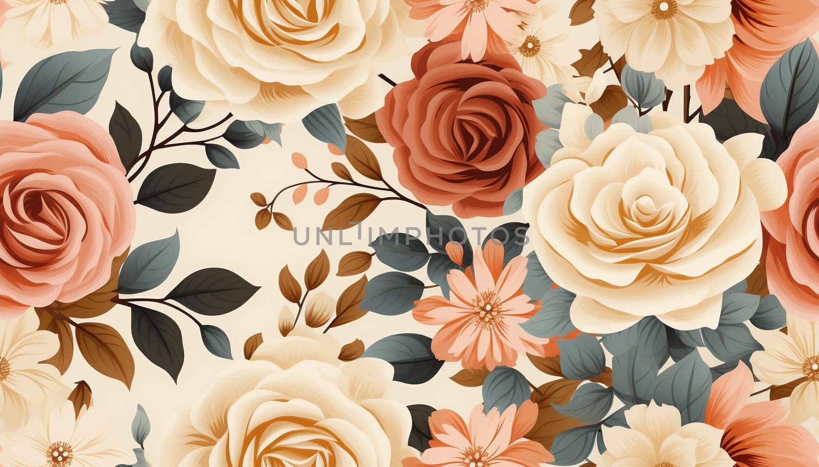 Seamless pattern tile background flowers and floral leaves plants by Nadtochiy