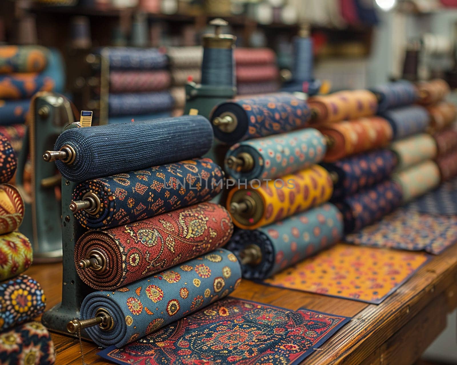 Tailor Crafts Bespoke Garments for Discerning Business Clients, The hum of sewing machines and swatches of fabric tell a tale of personalized fashion in business.