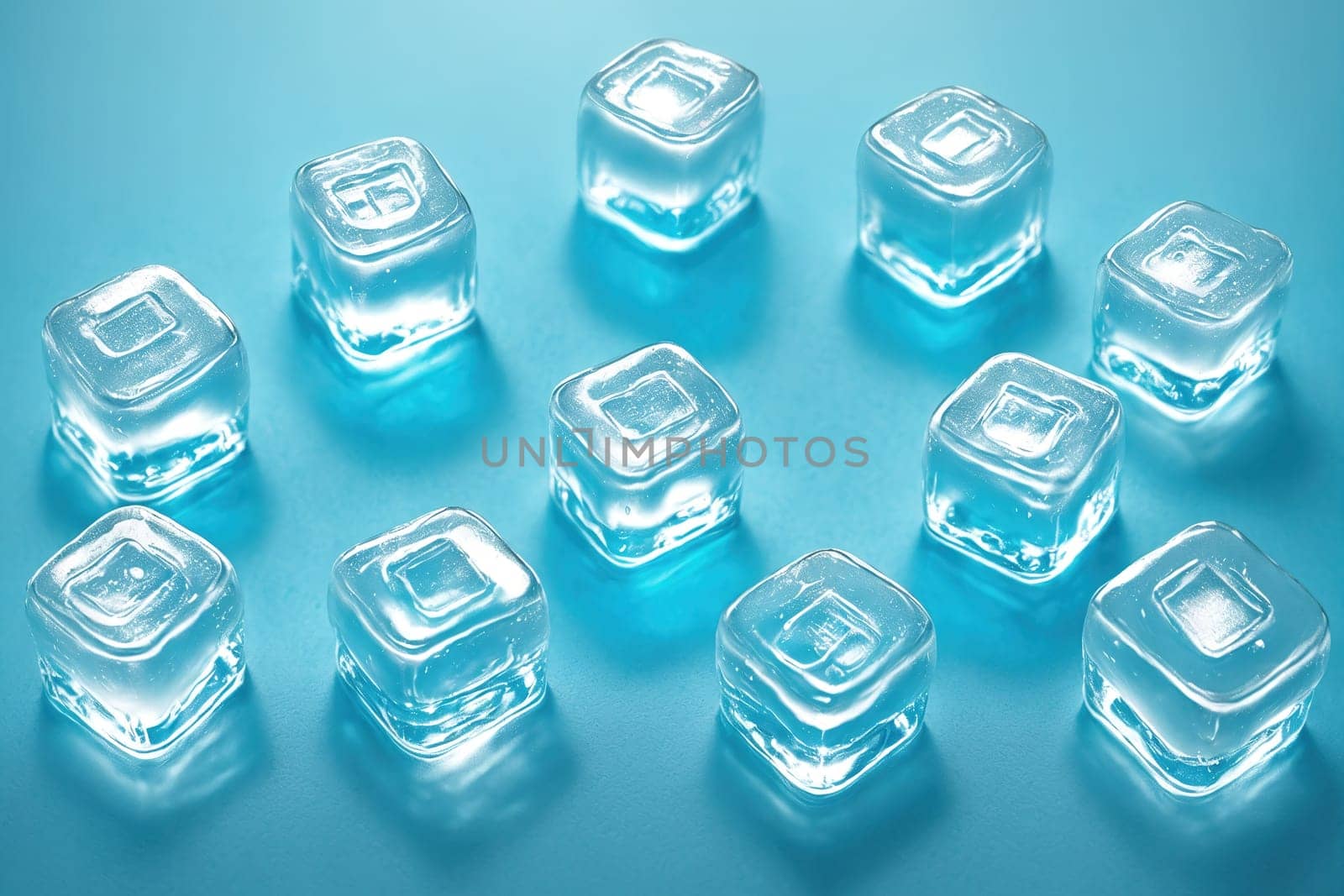 The image is a group of clear cubes arranged in a square formation on a light blue background.