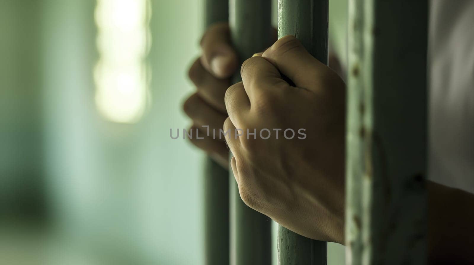 Hand Gripping Jail Bars With Defocused Background by chrisroll